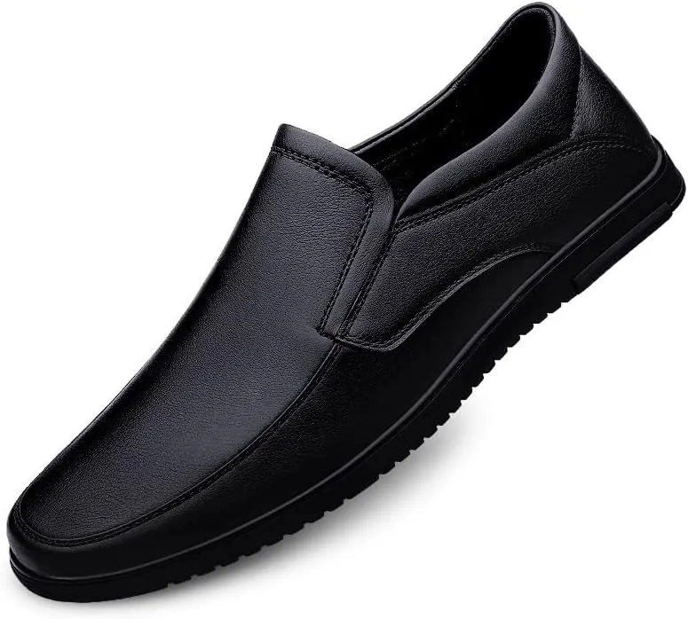 New Mens Loafers Shoe Solid Color Vegan Leather Slip Resistant Loafer Shoes Resistant Flat Heel Anti-Slip Outdoor Slip On