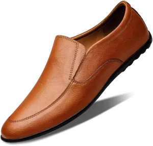 New Men's Loafers Shoes Round Toe Vegan Leather Solid Color Driving Loafers Flexible Flat Heel Slip Resistant Fashion Slip-ons