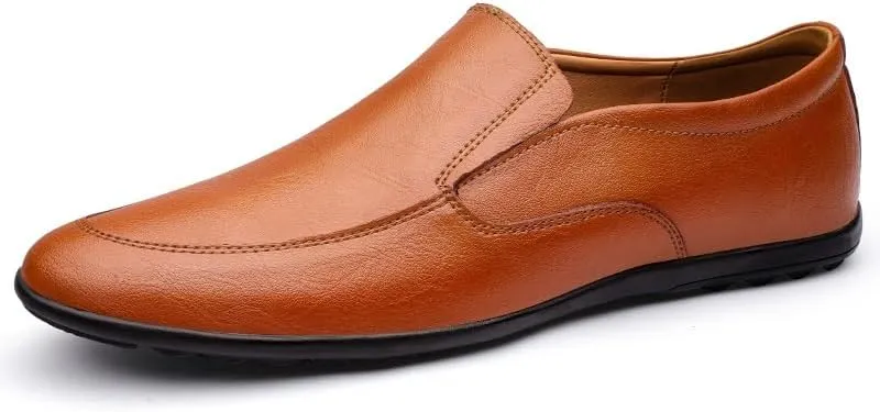 New Men's Loafers Shoes Round Toe Vegan Leather Solid Color Driving Loafers Flexible Flat Heel Slip Resistant Fashion Slip-ons