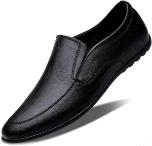 New Men's Loafers Shoes Round Toe Vegan Leather Solid Color Driving Loafers Flexible Flat Heel Slip Resistant Fashion Slip-ons