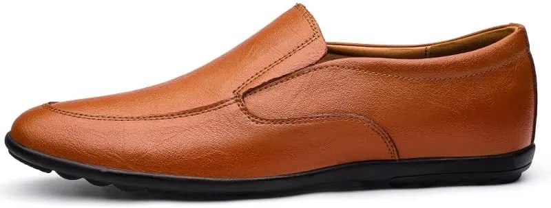 New Men's Loafers Shoes Round Toe Vegan Leather Solid Color Driving Loafers Flexible Flat Heel Slip Resistant Fashion Slip-ons