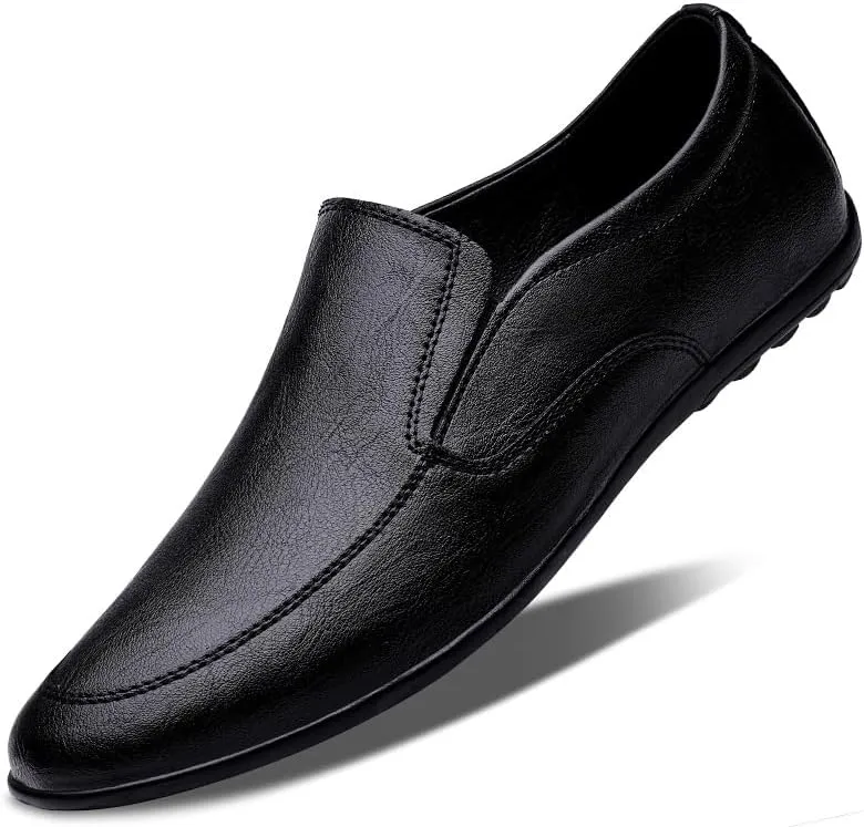 New Men's Loafers Shoes Round Toe Vegan Leather Solid Color Driving Loafers Flexible Flat Heel Slip Resistant Fashion Slip-ons