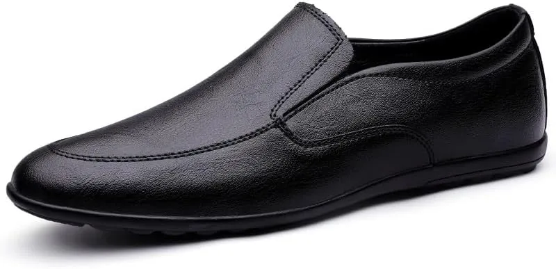 New Men's Loafers Shoes Round Toe Vegan Leather Solid Color Driving Loafers Flexible Flat Heel Slip Resistant Fashion Slip-ons