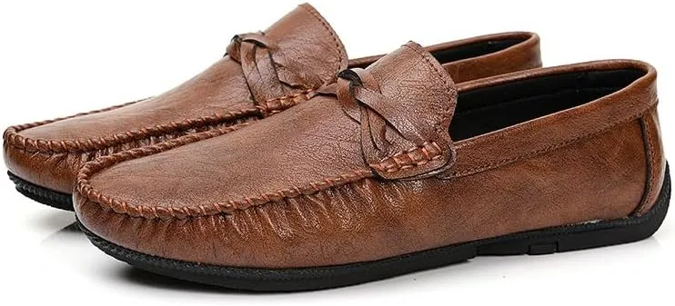 New Men's Loafers Shoes Round Toe Vegan Leather Solid Color Loafer Shoes Flat Heel Anti-Slip Flexible Wedding Slip On
