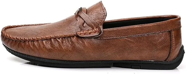 New Men's Loafers Shoes Round Toe Vegan Leather Solid Color Loafer Shoes Flat Heel Anti-Slip Flexible Wedding Slip On