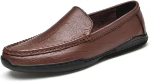 New Mens Loafers Solid Color Round Toe Vegan Leather Loafer Shoes Flexible Lightweight Flat Heel Outdoor Slip-on