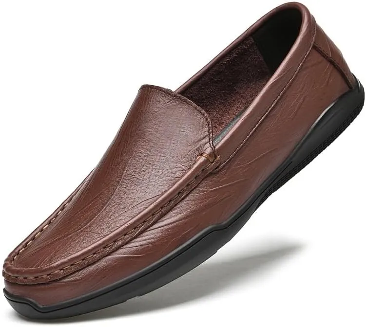 New Mens Loafers Solid Color Round Toe Vegan Leather Loafer Shoes Flexible Lightweight Flat Heel Outdoor Slip-on