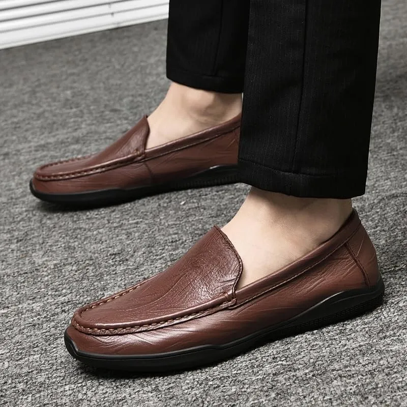 New Mens Loafers Solid Color Round Toe Vegan Leather Loafer Shoes Flexible Lightweight Flat Heel Outdoor Slip-on