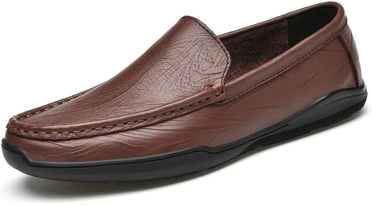 New Mens Loafers Solid Color Round Toe Vegan Leather Loafer Shoes Flexible Lightweight Flat Heel Outdoor Slip-on