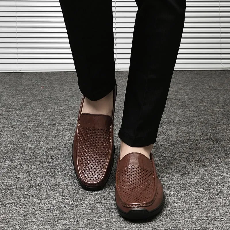 New Mens Loafers Solid Color Round Toe Vegan Leather Loafer Shoes Flexible Lightweight Flat Heel Outdoor Slip-on