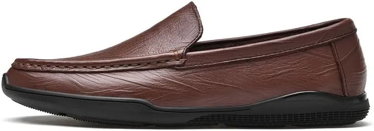 New Mens Loafers Solid Color Round Toe Vegan Leather Loafer Shoes Flexible Lightweight Flat Heel Outdoor Slip-on