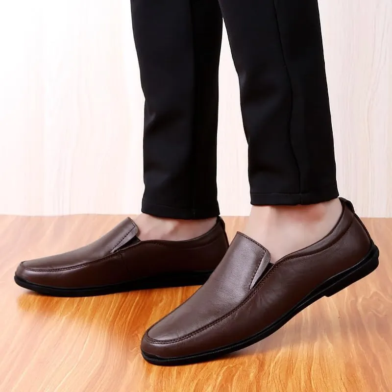New Mens Loafers Solid Color Round Toe Vegan Leather Loafer Shoes Lightweight Anti-Slip Flat Heel Fashion Slip-on