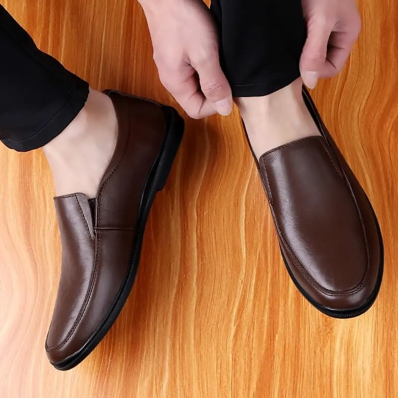 New Mens Loafers Solid Color Round Toe Vegan Leather Loafer Shoes Lightweight Anti-Slip Flat Heel Fashion Slip-on