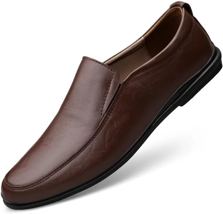 New Mens Loafers Solid Color Round Toe Vegan Leather Loafer Shoes Lightweight Anti-Slip Flat Heel Fashion Slip-on