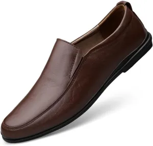 New Mens Loafers Solid Color Round Toe Vegan Leather Loafer Shoes Lightweight Anti-Slip Flat Heel Fashion Slip-on