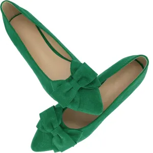 ODORHEISAYO Women's Comfortable Dressy Pink Bows Flats, Pointy Toe Casual Slip On Ballet Flats for Work, Wedding, Party