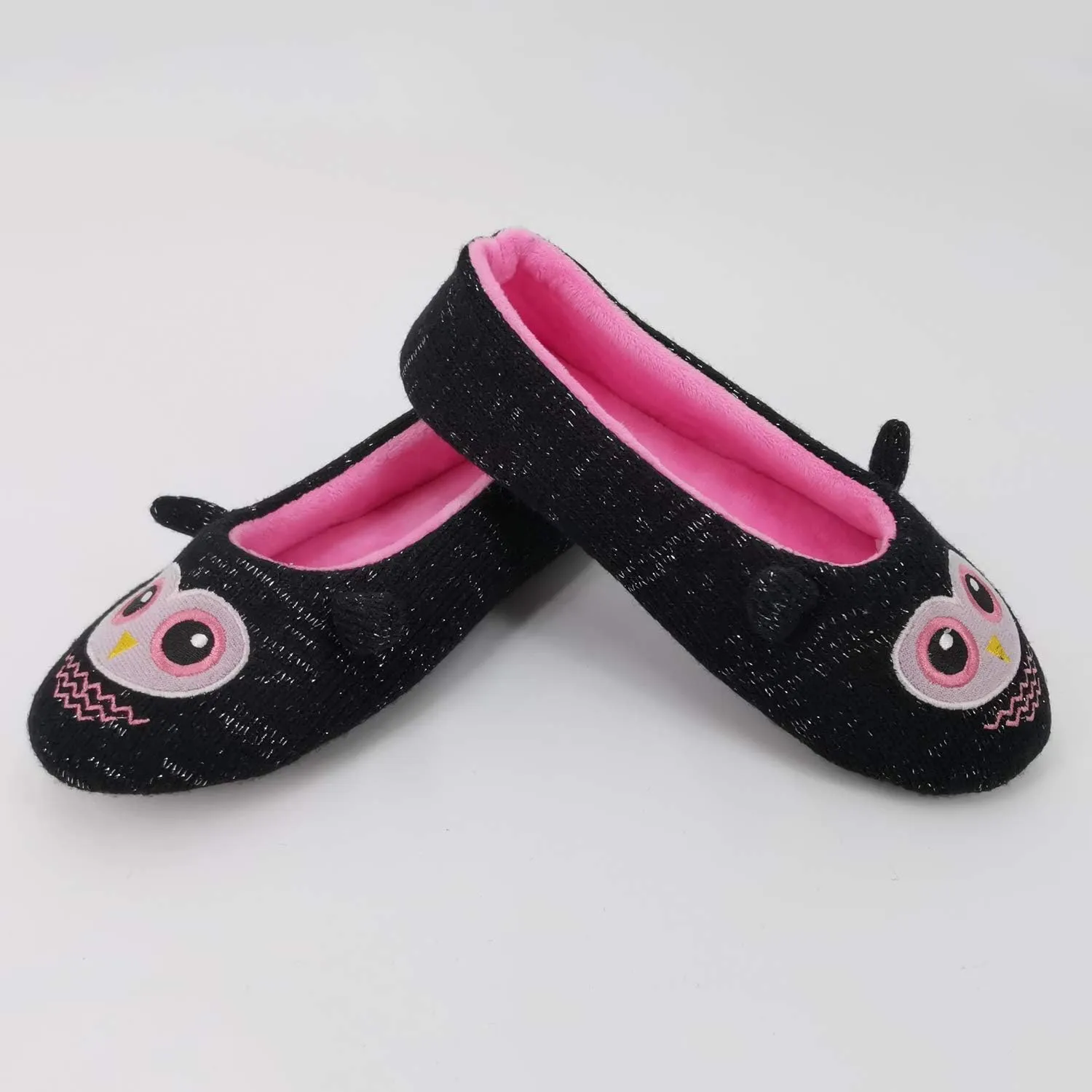 ofoot Womens Cute Knit Ballerina/Ballet House Slippers Flats Fuzzy Slip On Shoes Fluffy Lining Non Skid Rubber Soles Frog Bear Owl Rat Raccoon Styles