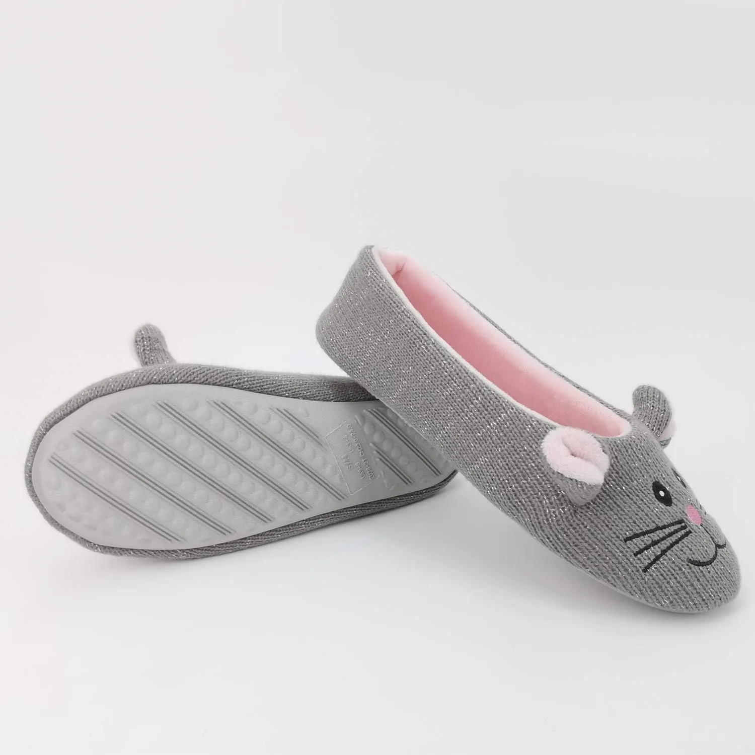 ofoot Womens Cute Knit Ballerina/Ballet House Slippers Flats Fuzzy Slip On Shoes Fluffy Lining Non Skid Rubber Soles Frog Bear Owl Rat Raccoon Styles