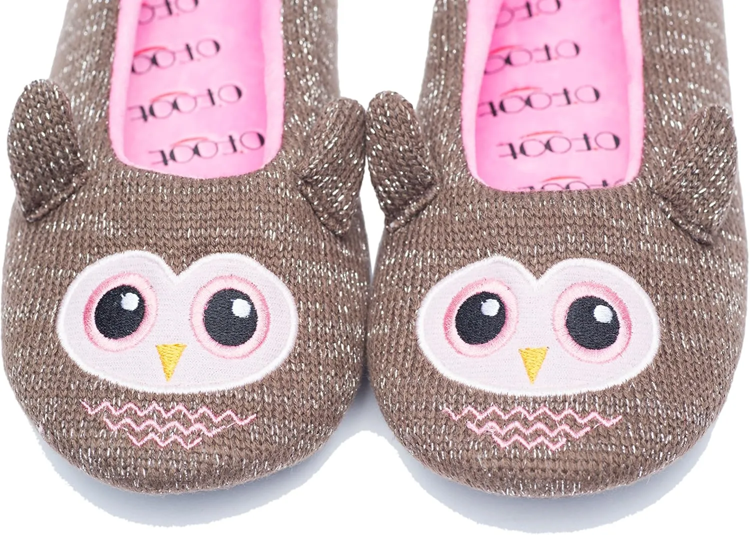 ofoot Womens Cute Knit Ballerina/Ballet House Slippers Flats Fuzzy Slip On Shoes Fluffy Lining Non Skid Rubber Soles Frog Bear Owl Rat Raccoon Styles