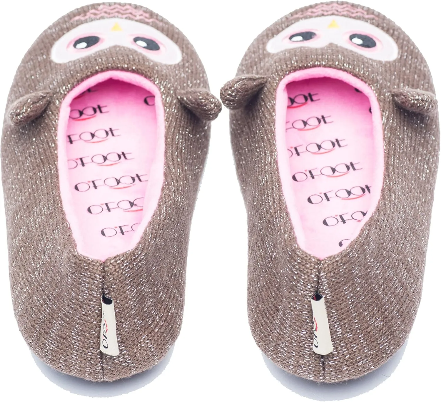 ofoot Womens Cute Knit Ballerina/Ballet House Slippers Flats Fuzzy Slip On Shoes Fluffy Lining Non Skid Rubber Soles Frog Bear Owl Rat Raccoon Styles