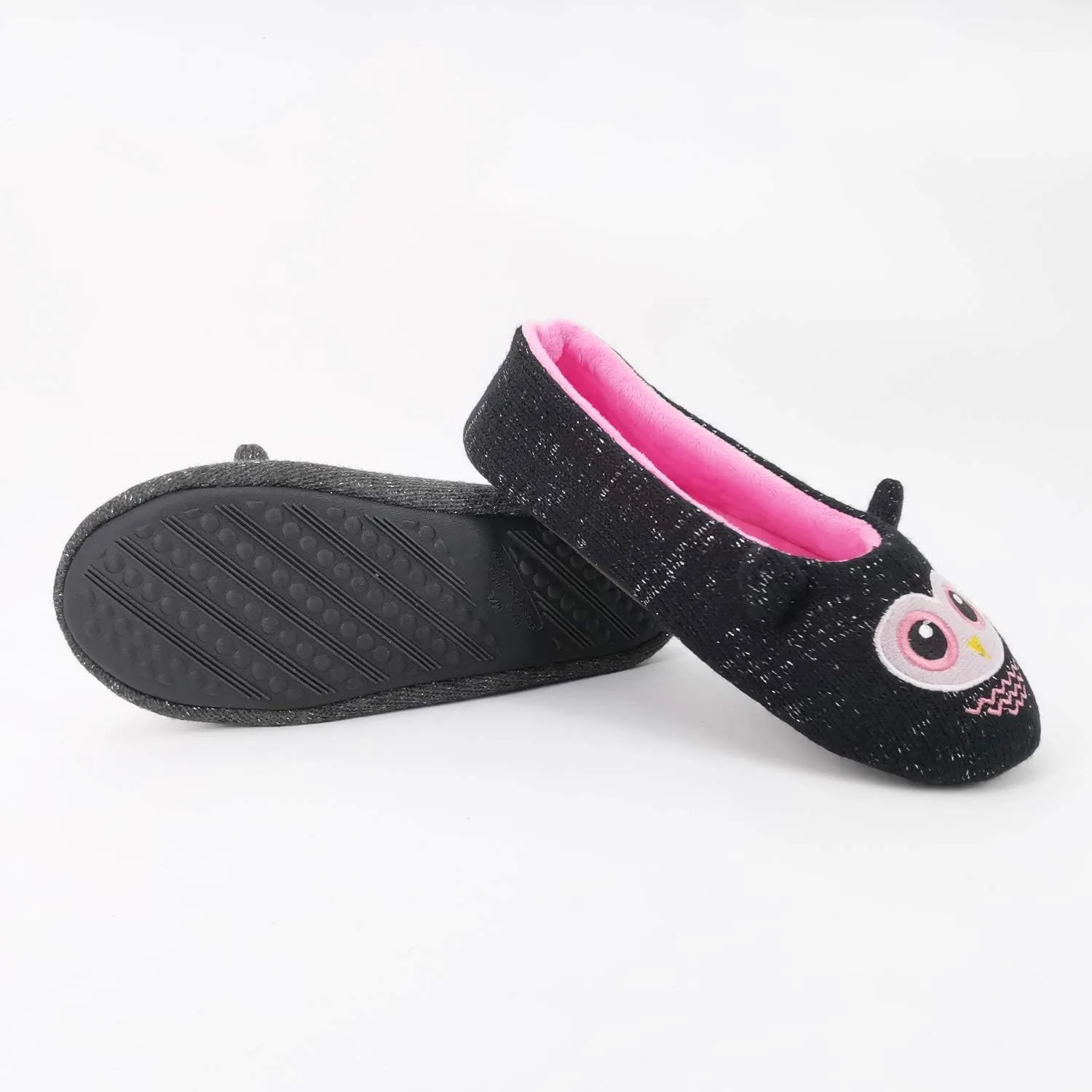 ofoot Womens Cute Knit Ballerina/Ballet House Slippers Flats Fuzzy Slip On Shoes Fluffy Lining Non Skid Rubber Soles Frog Bear Owl Rat Raccoon Styles