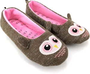 ofoot Womens Cute Knit Ballerina/Ballet House Slippers Flats Fuzzy Slip On Shoes Fluffy Lining Non Skid Rubber Soles Frog Bear Owl Rat Raccoon Styles