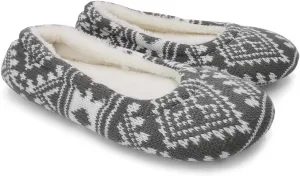 ofoot Womens Indoor Warm Knit House Shoes,Ballerina Slipper Socks,Washable Ballet Style Flats,Soft Soled Non Slip Rubber Bottom with Grips