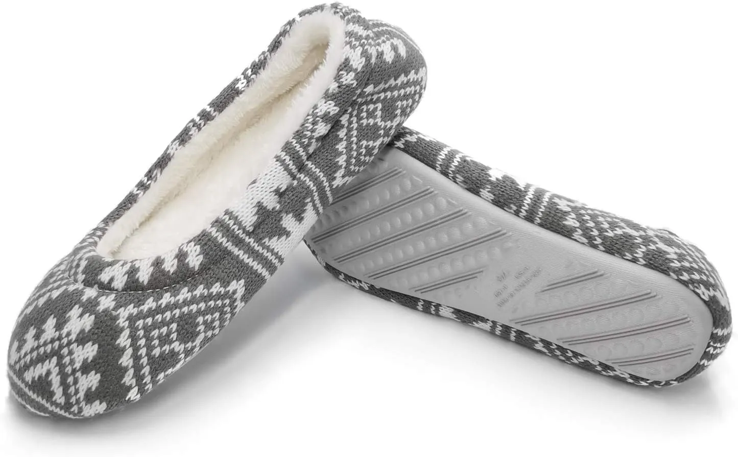 ofoot Womens Indoor Warm Knit House Shoes,Ballerina Slipper Socks,Washable Ballet Style Flats,Soft Soled Non Slip Rubber Bottom with Grips