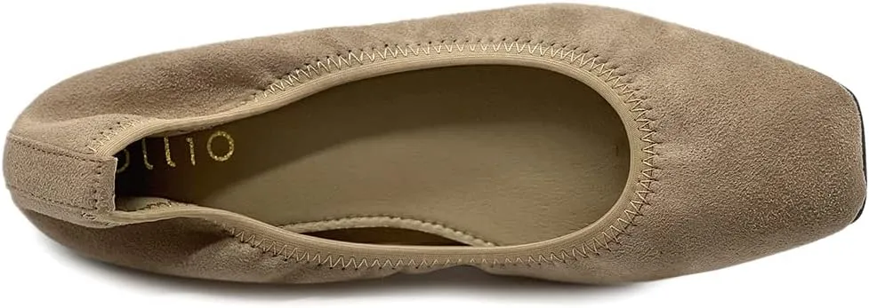 Ollio Women's Shoes Faux Suede Slip On Comfort Elasticated Square Toe Ballet Flat SF178