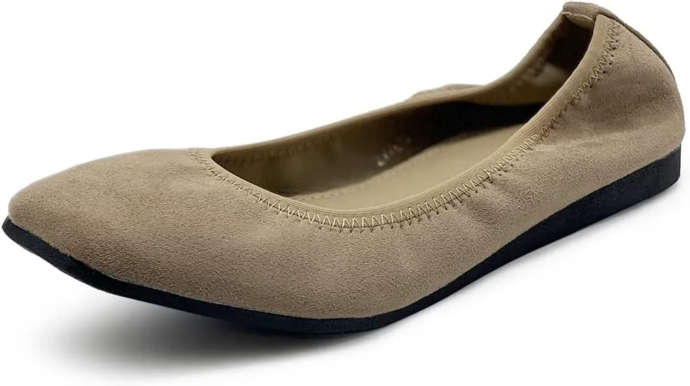 Ollio Women's Shoes Faux Suede Slip On Comfort Elasticated Square Toe Ballet Flat SF178