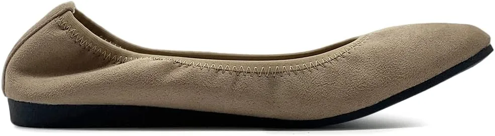 Ollio Women's Shoes Faux Suede Slip On Comfort Elasticated Square Toe Ballet Flat SF178