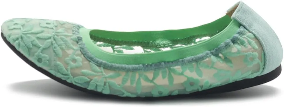 Ollio Women's Shoes Floral Embroidery Lace Slip On Comfort Light Ballet Flat