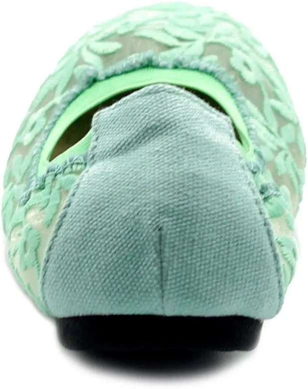 Ollio Women's Shoes Floral Embroidery Lace Slip On Comfort Light Ballet Flat