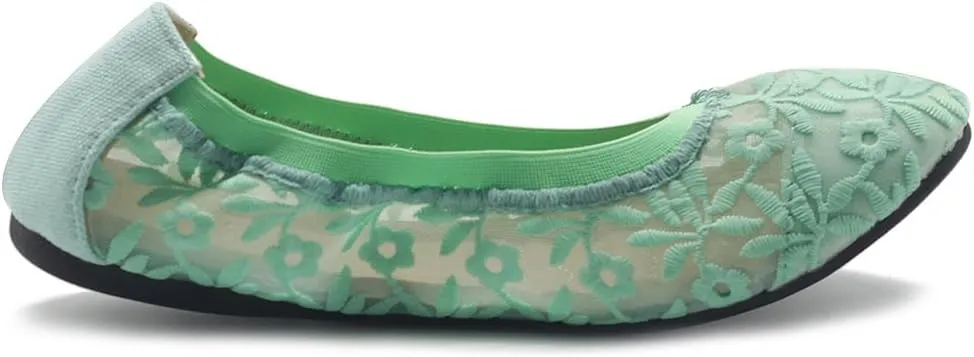 Ollio Women's Shoes Floral Embroidery Lace Slip On Comfort Light Ballet Flat