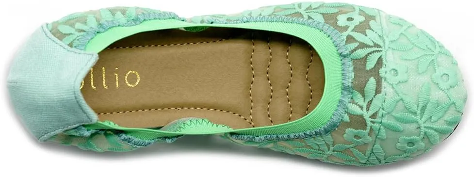 Ollio Women's Shoes Floral Embroidery Lace Slip On Comfort Light Ballet Flat