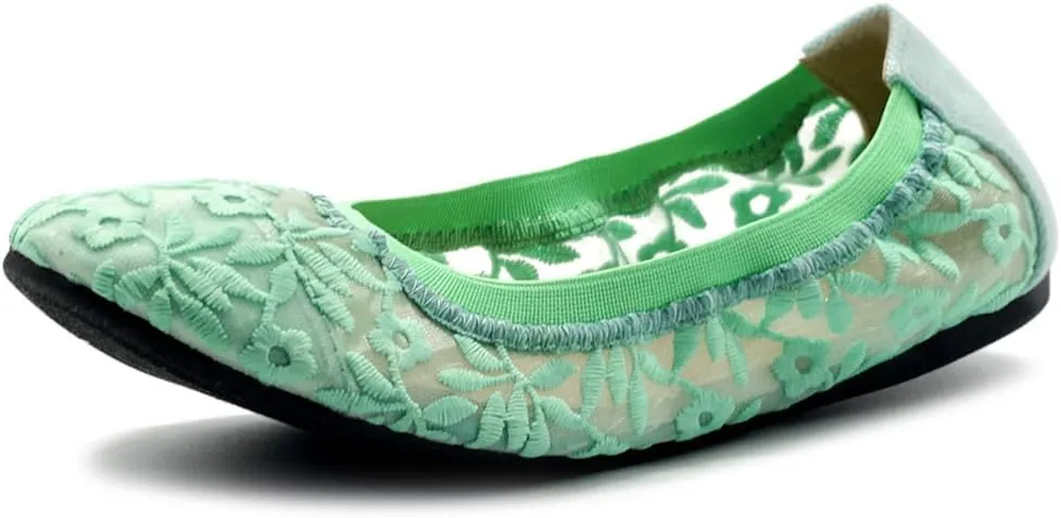 Ollio Women's Shoes Floral Embroidery Lace Slip On Comfort Light Ballet Flat