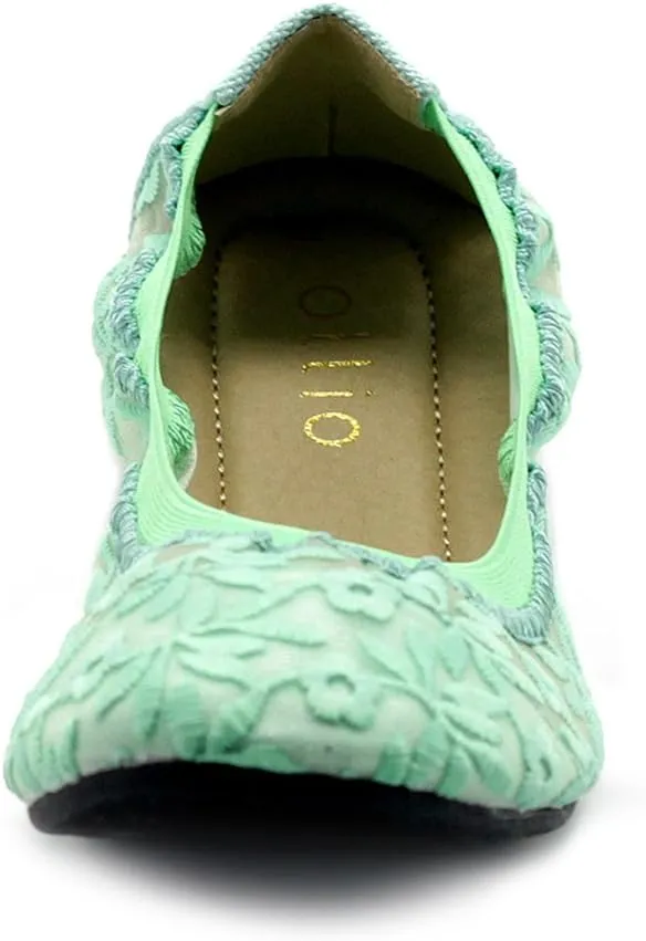 Ollio Women's Shoes Floral Embroidery Lace Slip On Comfort Light Ballet Flat