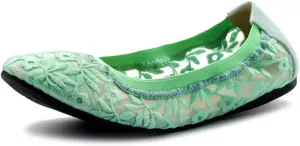 Ollio Women's Shoes Floral Embroidery Lace Slip On Comfort Light Ballet Flat