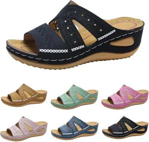 Orthopedic Sandals for Women Dressy Slide Sandals Slip On Open Toe Soft Feetbed Flats Sandal for Summer Slippers Shoes