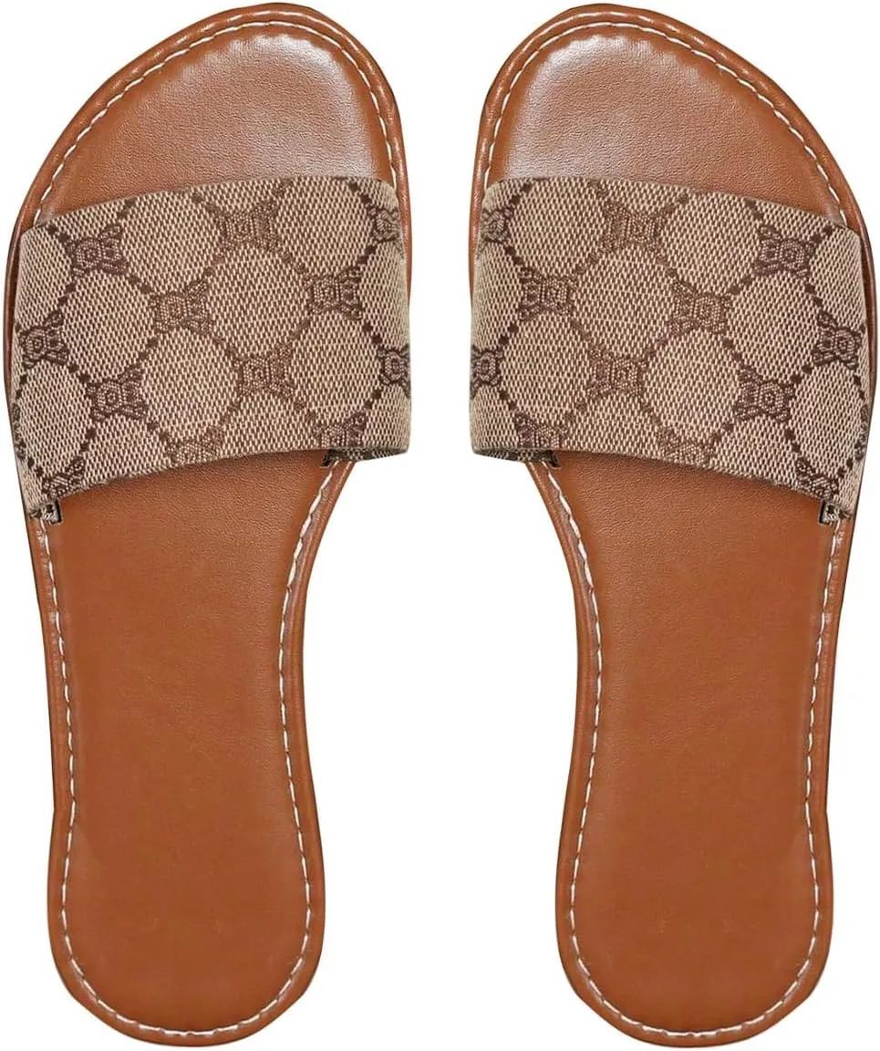 OYOANGLE Women's Retro Vintage PU Leather Flat Sandals Open Toe Single Band Casual Slide Shoes