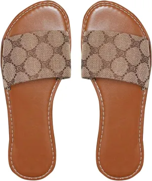 OYOANGLE Women's Retro Vintage PU Leather Flat Sandals Open Toe Single Band Casual Slide Shoes