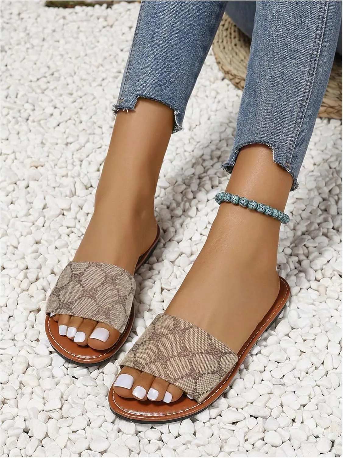 OYOANGLE Women's Retro Vintage PU Leather Flat Sandals Open Toe Single Band Casual Slide Shoes