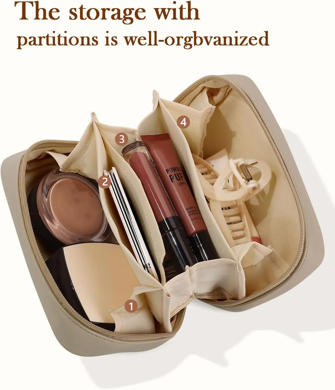 Pocmimut 2Pack Open Flat Small Makeup Bag with Large Makeup Bag Birthday Christmas Gifts for Mom and Lover,Apricot