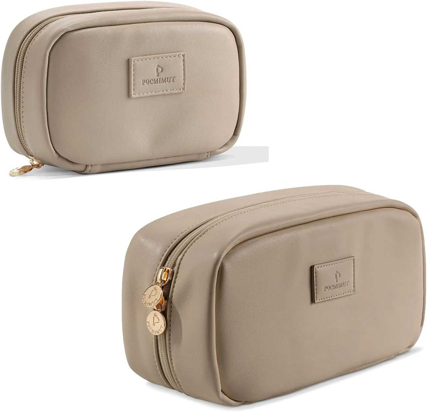 Pocmimut 2Pack Open Flat Small Makeup Bag with Large Makeup Bag Birthday Christmas Gifts for Mom and Lover,Apricot