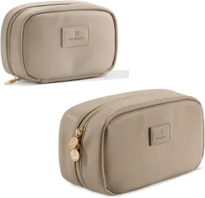Pocmimut 2Pack Open Flat Small Makeup Bag with Large Makeup Bag Birthday Christmas Gifts for Mom and Lover,Apricot