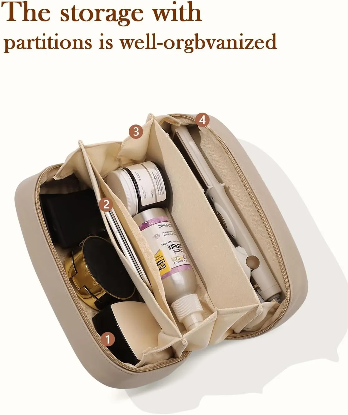 Pocmimut Christmas Gifts, Makeup Bag Travel Accessories for Women,Open Flat Make Pouch Christmas Birthday Gifts for Mom and Lover,Apricot