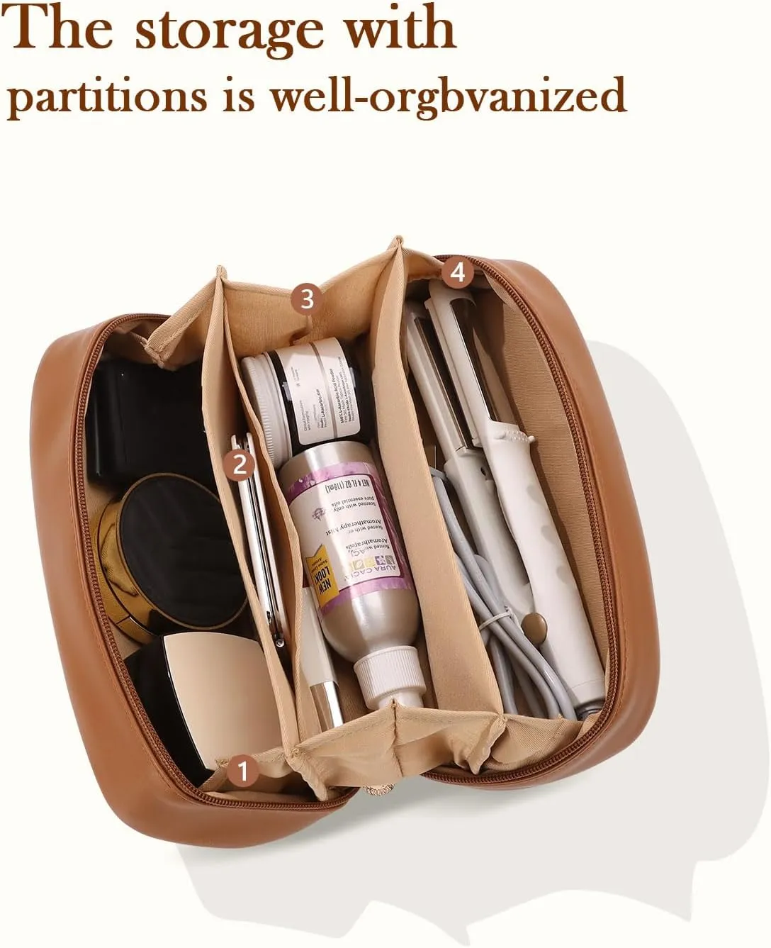 Pocmimut Christmas Gifts, Makeup Bag Travel Accessories for Women,Open Flat Make Pouch Christmas Birthday Gifts for Mom and Lover,Brown