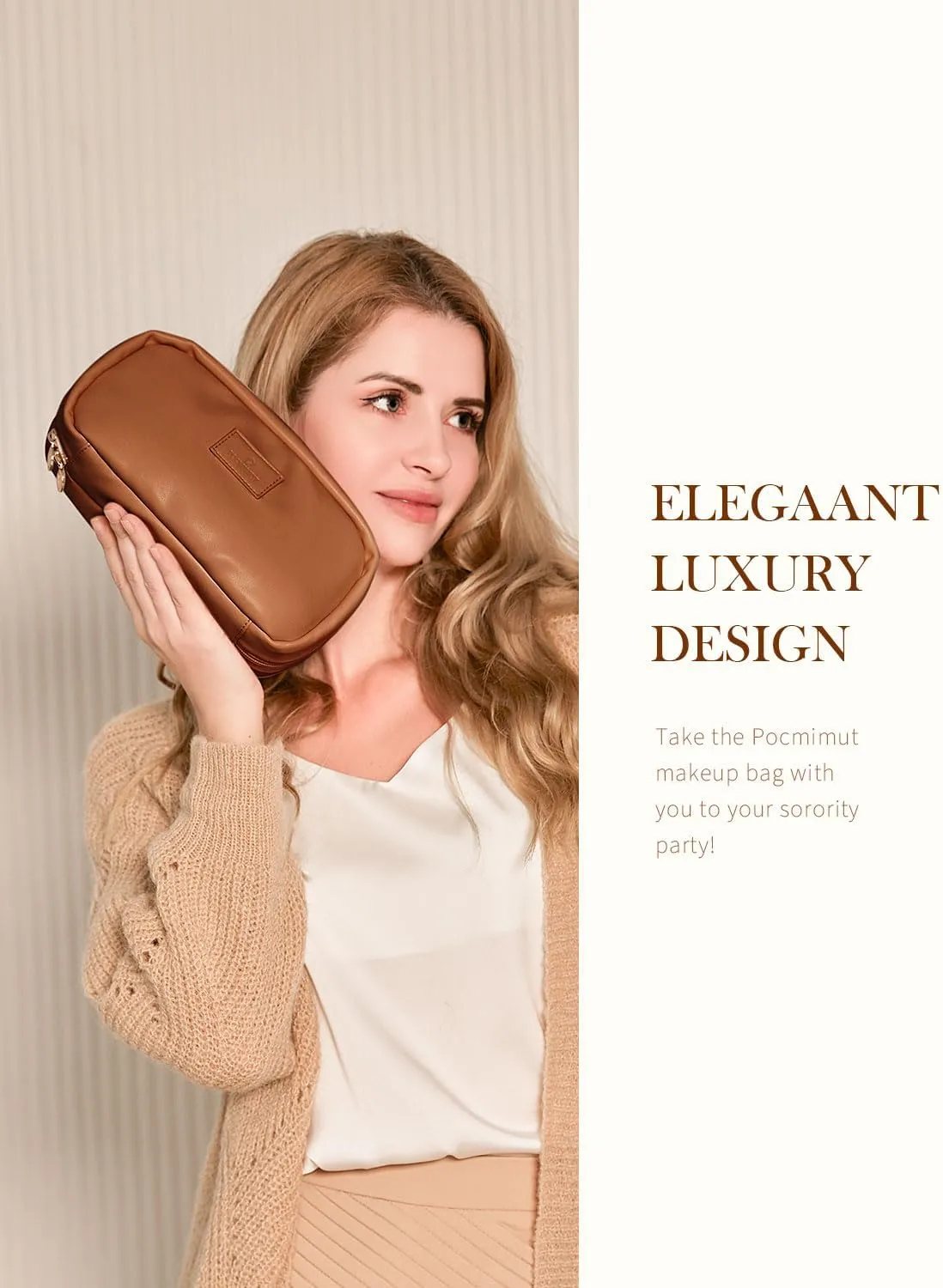 Pocmimut Christmas Gifts, Makeup Bag Travel Accessories for Women,Open Flat Make Pouch Christmas Birthday Gifts for Mom and Lover,Brown