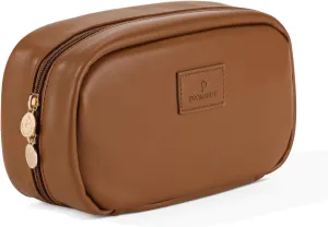 Pocmimut Christmas Gifts, Makeup Bag Travel Accessories for Women,Open Flat Make Pouch Christmas Birthday Gifts for Mom and Lover,Brown