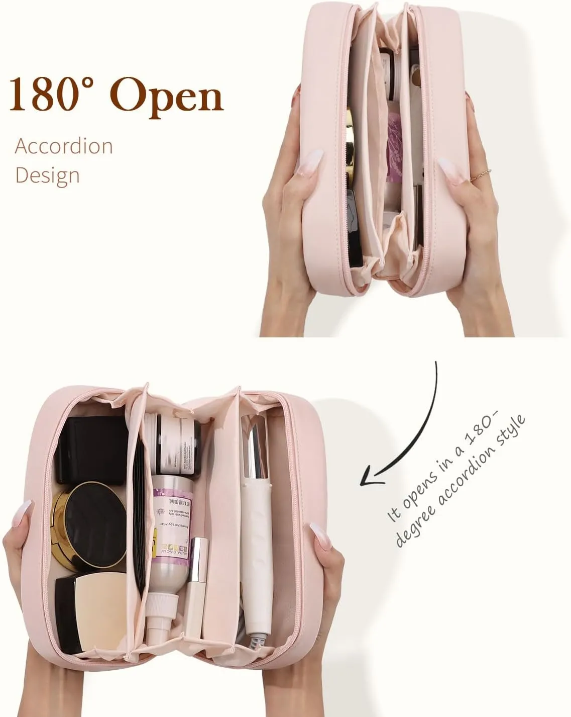 Pocmimut Christmas Gifts, Makeup Bag Travel Accessories for Women,Open Flat Make Pouch Christmas Birthday Gifts for Mom and Lover,Pink